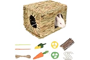 S SANGLE SOPFFY Grass House for Rabbits,Sangle Sopffy,Hand Woven Bunny Grass House,Rabbit Hideout,Natural Grass Hideaway for Bunny Guinea Pig Chinchilla Ferret Hamster Squirrel with Rabbit Chew Toys