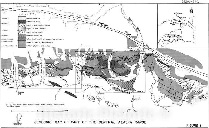 Historic Pictoric Map : Geological and geochemical Investigations in The Eureka Creek and Rainy Creek Areas, Mt. Hayes Quadrangle, Alaska, 1966 Cartography Wall Art : 36in x 24in