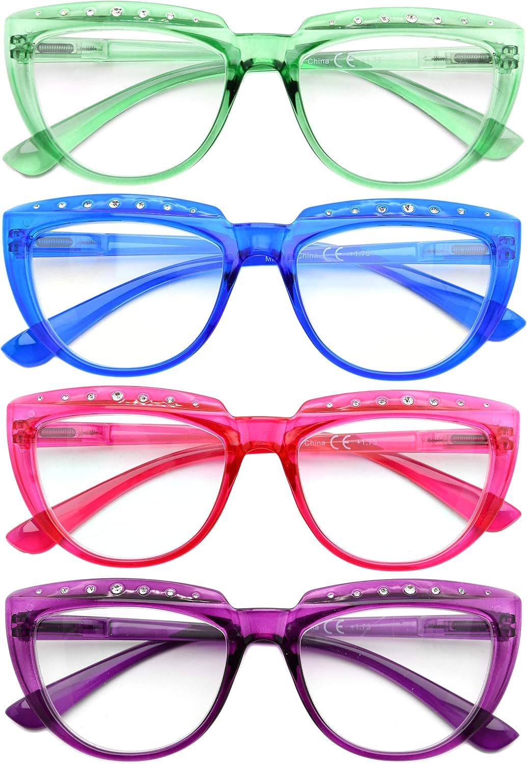 Eyekeeper 4-Pack Reading Glasses for Women Rhinestone Readers Oversize Half-Moon Design +1.00 - Image 3