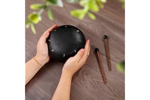 ZXZYHFTY Steel Tongue Drum, 6 Inch 8 Note Steel Hand Drum with Bag, Music Book, Drumsticks, Mallet Holder and Finger Paddles, for Camping, Meditation or Yoga .(Black-6Inch)
