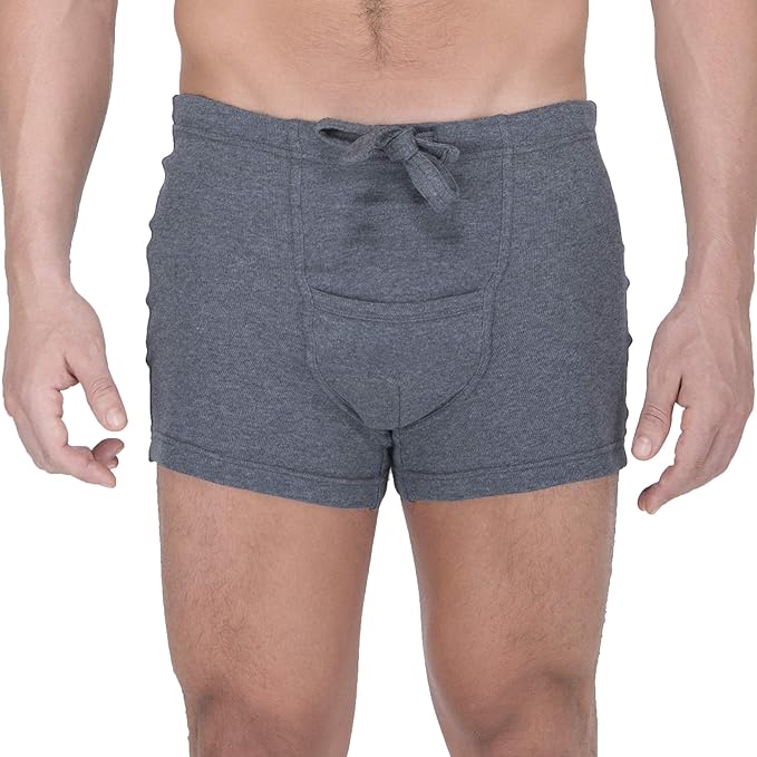 Cottonique Men's Hypoallergenic Ribbed Drawstring Boxer Brief with Fly Made from 100 Organic