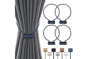Groleca 4 Pack Magnetic Curtain Tiebacks Curtain Holdbacks Curtain Ties Outdoor Curtain Tiebacks Modern Rope Tiebacks Drapery Holdbacks Tie Backs for Curtains (Blue, 4)