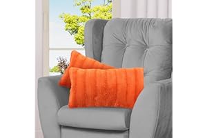 Cheer Collection Faux Fur Pillows - Decorative Throw Pillows for Couch & Bed - Machine Washable - 12" x 20" - Rust (Set of 2)