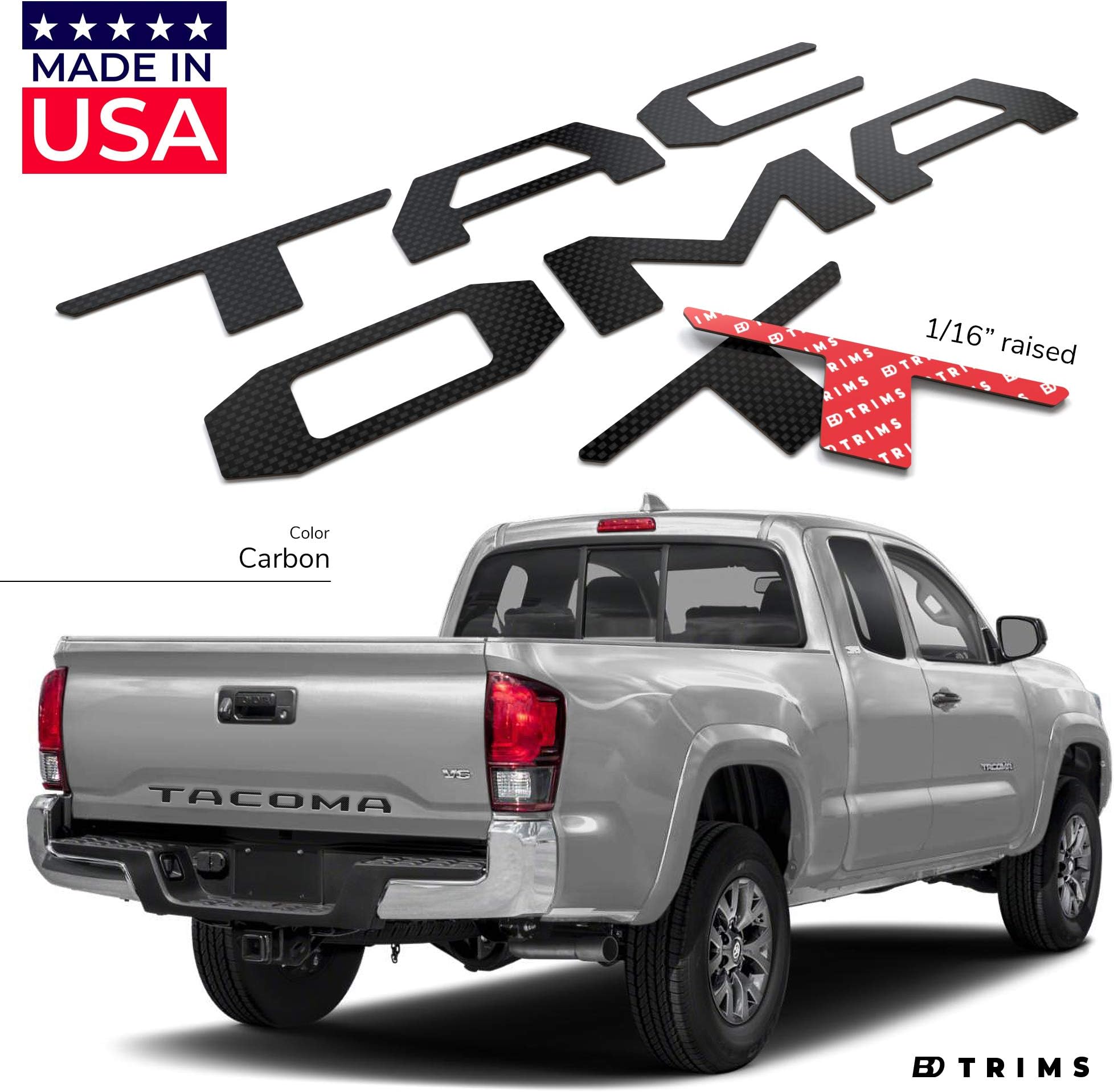 BDTrims Tailgate Raised Letters Compatible with 2016-2020 Tacoma Models (Carbon)