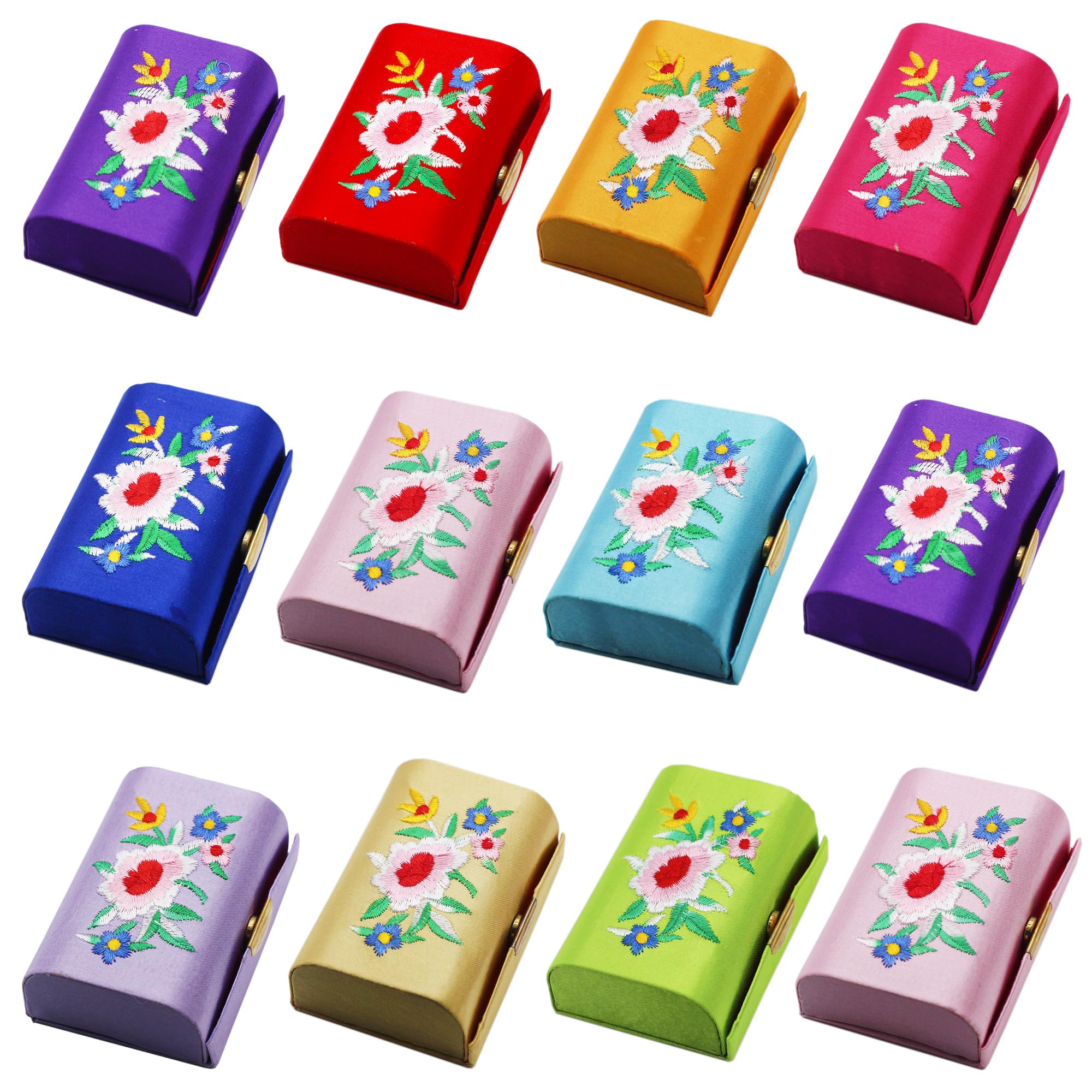 MIAO JIN 12PCS Lipstick case with mirror Lipstick case Storage case Mini portable embroidery jewelry case cosmetic case (Random color)