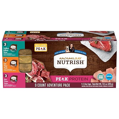 Nutrish Rachael Ray Peak Protein Adventure Pack Variety Wet Dog Food, High Protein, Grain Free, 9-3.5 oz. Cups, 2 Count
