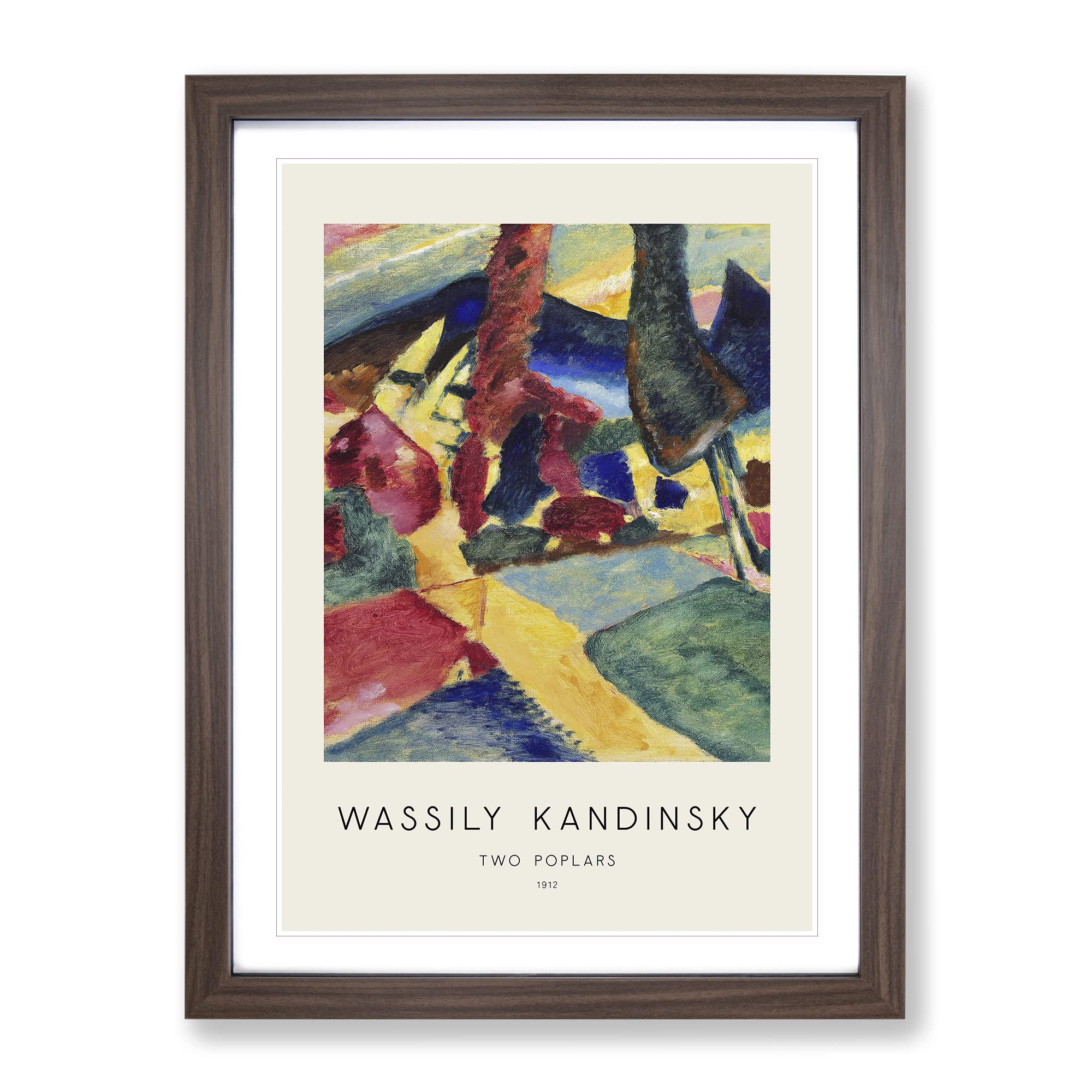 Landscape With Two Poplars By Wassily Kandinsky Exhibition Museum Painting Framed Wall Art Print, Ready to Hang Picture for Living Room Bedroom Home Office Décor, Walnut A3 (34 x 46 cm)