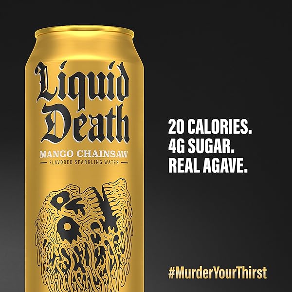 LIQUID DEATH, MANGO CHAINSAW, MANGO-FLAVORED SPARKLING WATER, 8-PACK (19.2OZ CANS), LOW CALORIE & NO ARTIFICIAL SWEETENERS