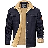KEFITEVD Men's Winter Fleece Jacket Sherpa Lined Cargo Jackets Casual Trucker Coat Work Winter Thick Warm Coat