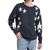 YEXPINE Men's Oversized Sweater Star Graphic Casual Chunky Knitted Unisex Crewneck Long Sleeve Jumper Pullover