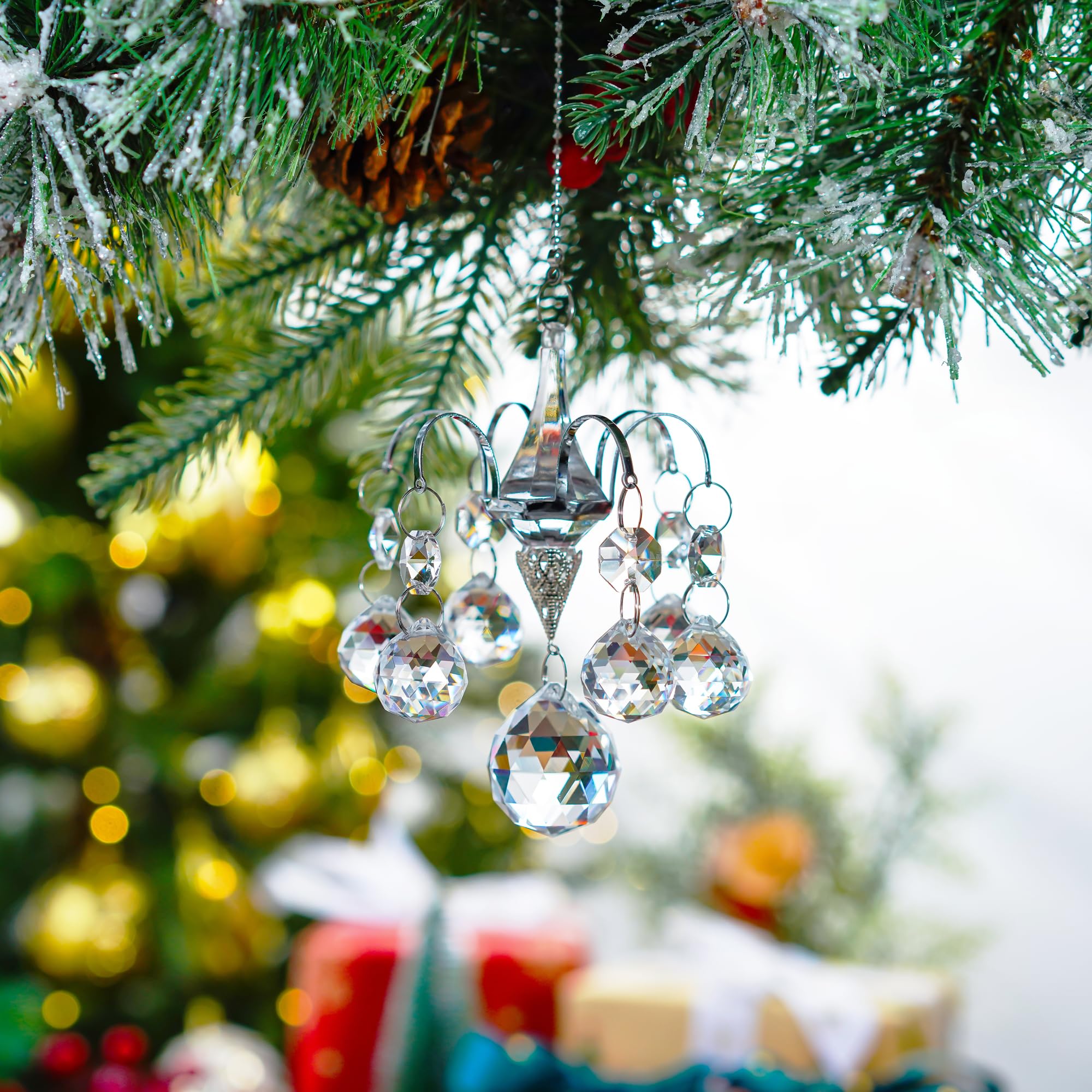 H&D HYALINE & DORA Crystal Wind Chime Shaped Rainbow Suncatcher,Hanging Glass Ball Prism Ornament for Window