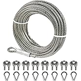 1/4" Stainless Steel Cable, 25FT Wire Rope with Clamps and Thimble, 7X19 Strands Aircraft Cable for Zipline, Outdoor, Deck Railing, Heavy Duty Applications, Hanging, 6400lbs Breaking Strength