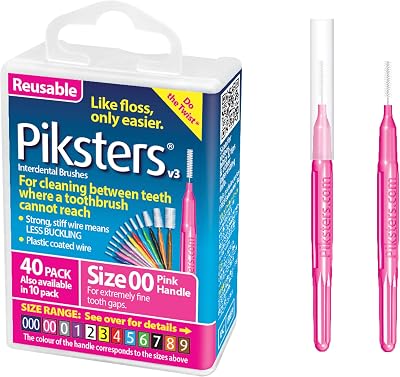 Piksters Interdental Brushes 40 pk Size 00 Pink for Tight Gaps Braces
