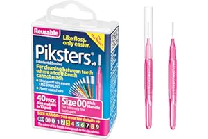 Piksters Interdental Brushes, 40 pk, Size 00, Interdental Tooth Brush for Extremely Tight Gaps, Gum Soft Bristles for Plaque Removal, Safe for Braces