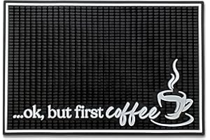 New Mungo Coffee Bar Mat – “Ok But First Coffee” – Spill-Proof PVC Coffee Station Mat, Non-Slip Countertop Protector 18"x12"