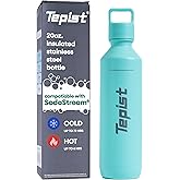 Tepist TwentyO 20oz Stainless Steel Bottle Compatible with Sodastream Machines | Powder Coated Teal | Vacuum Sealed | Double Walled | Leak-Proof | Easy to Carry | Reusable Bottle