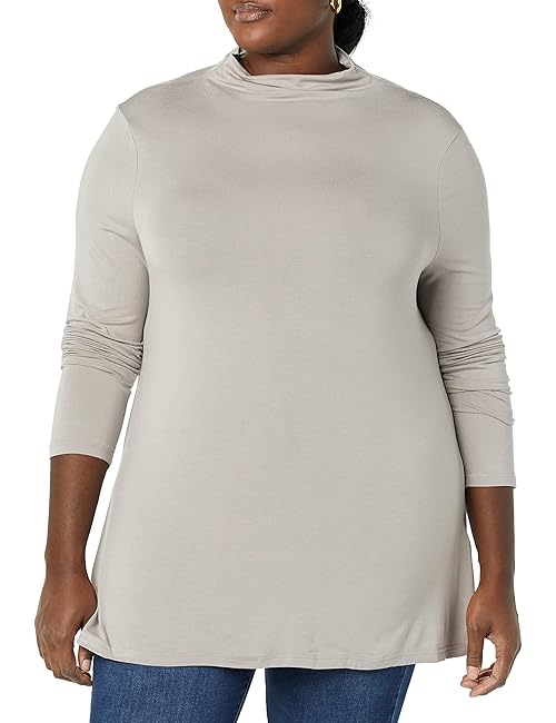 Amazon Brand - Daily Ritual Women's Jersey Mock-Neck Swing Tunic, Grey, X-Large
