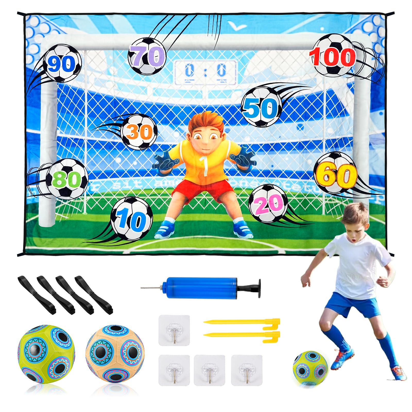 Kids Football Ball Game Set - Indoor Outdoor Football Game Toys with Flannel Mini Goal and Inflatable Balls, Outside Soccer Toys for 6+ Years Old Toddlers Kids Boys Girls Present