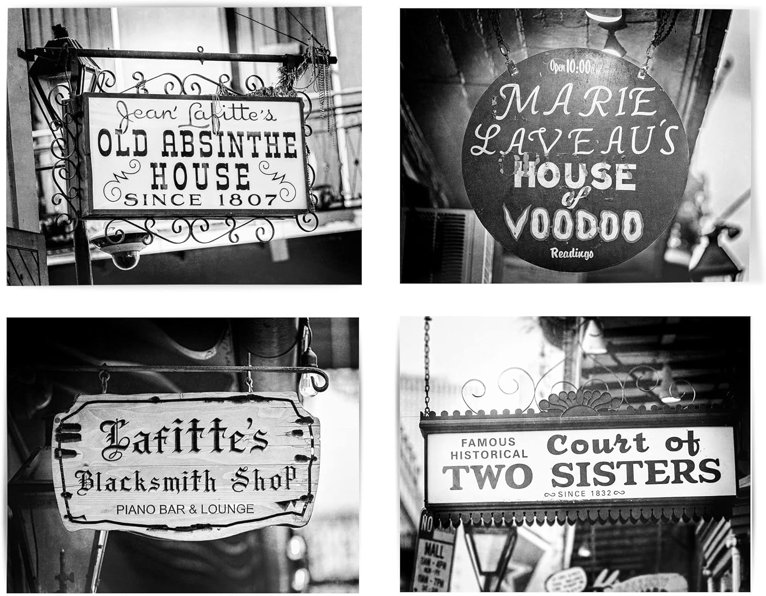 Photographs - LISA RUSSO FINE ART - New Orleans Bar Signs Set of 4 5x7” Black and White Prints - Unframed - Bourbon Street Pictures, NOLA, Industrial City Artwork for Office, Kitchen, Living Room Decor