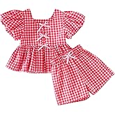 Thorn Tree Toddler Girl Clothes Set Ruffle Sleeve Hem Top Cardigan Elastic Waist Shorts Plaid Printed Summer 2Pcs Outfits