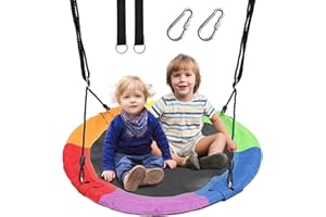 JAOTREL Tree Swings for Kids Outdoor, 40 Inch Diameter 600lb Weight & Adjustable Hanging Ropes Tree Swings, Great for Playground Swing, Backyard and Playroom(6 Colors) (Rainbow)