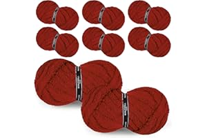 MINUPWELL 8 Packs Jumbo Chunky Chenille Yarn - 1820g(64oz) 254 Yards (761ft) Bulky Yarn - Chunky Yarn for Hand Knitting Blanket,Cushions, Pet Bed - Soft and Durable(Wine Red)