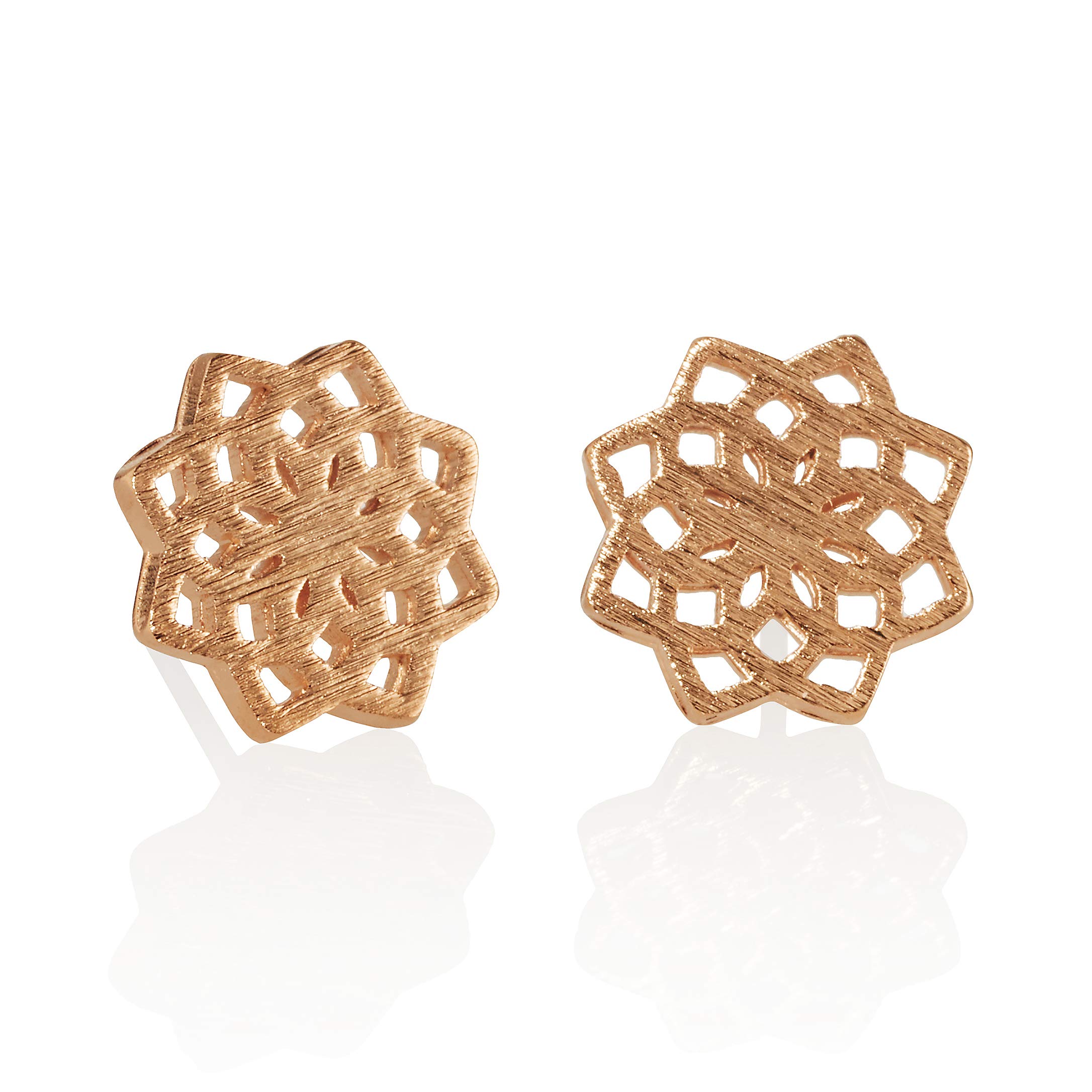 Namana Mandala Rose Gold Stud Earrings for Women and Teen Girls, Brushed Finish Sacred Geometry Rose Gold Studs for Women, Rose Gold Earrings for Women, Mandala Flower Jewellery with Gift Box.