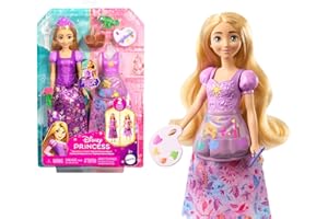 Mattel Disney Princess Toys, Rapunzel Fashion Doll with 2 Looks, 9 Accessories, 2 Snap-On Bodices & 2 Skirts, 2-in-1 Stories Inspired by Disney Tangled