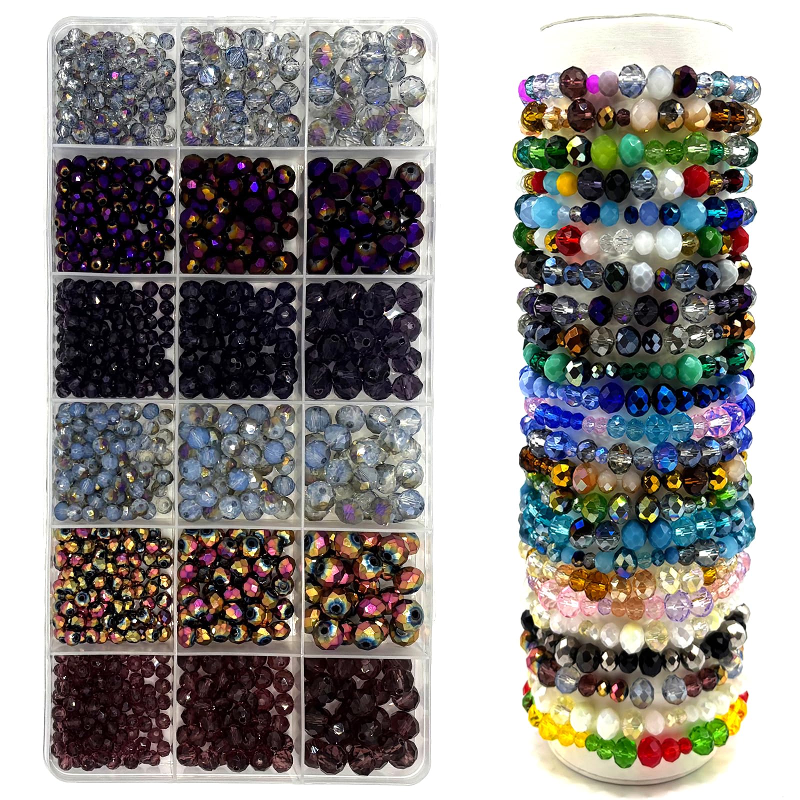 Photo 1 of 1050PCS Crystal Glass Beads, 4/6/8mm Assorted Color Crystal Briolette Spacer Loose Bead for Jewelry Making, Bracelet Making, DIY Crafts, Suncatchers, Brown