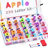 JoyCat 238 Pcs Magnetic Letters Kit with Double-Sided Board | Full-Cover Foam Magnets, Uppercase and Lowercase Letters for Preschool Spelling &amp; Early Learning, ABC Education Toys