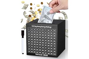 XIHEER Money Saving Box, Unbreakable Piggy Bank for Adults Save $5,050 Metal Savings Box, 100 Day Money Saving Challenge Stainless Steel Box Must Break to Open 4.72 Inch (Black)