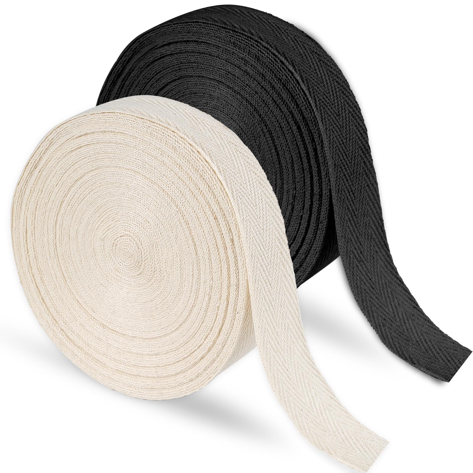 Vaktop 2 Roll Cotton Tape, Twill Tape 30 m x 20 mm, Bias Binding Tape, Herringbone Webbing Tape for Sewing Dressmaking Gift Wrapping DIY Craft (Black/Beige)
