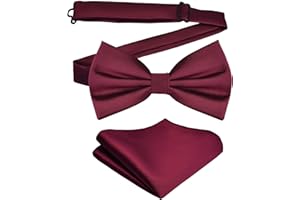 Branduce Mens Solid Color Double Fold Pre-tied Bow Tie and Pocket Square Set