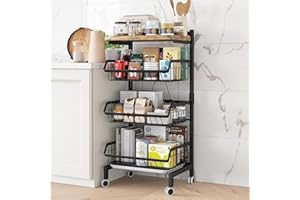 UMDONX Kitchen Storage Cart Rolling Fruit Basket 4 Tier, Vegetable Potato Onion Organizer on Wheels Multifunctional Shelf, St