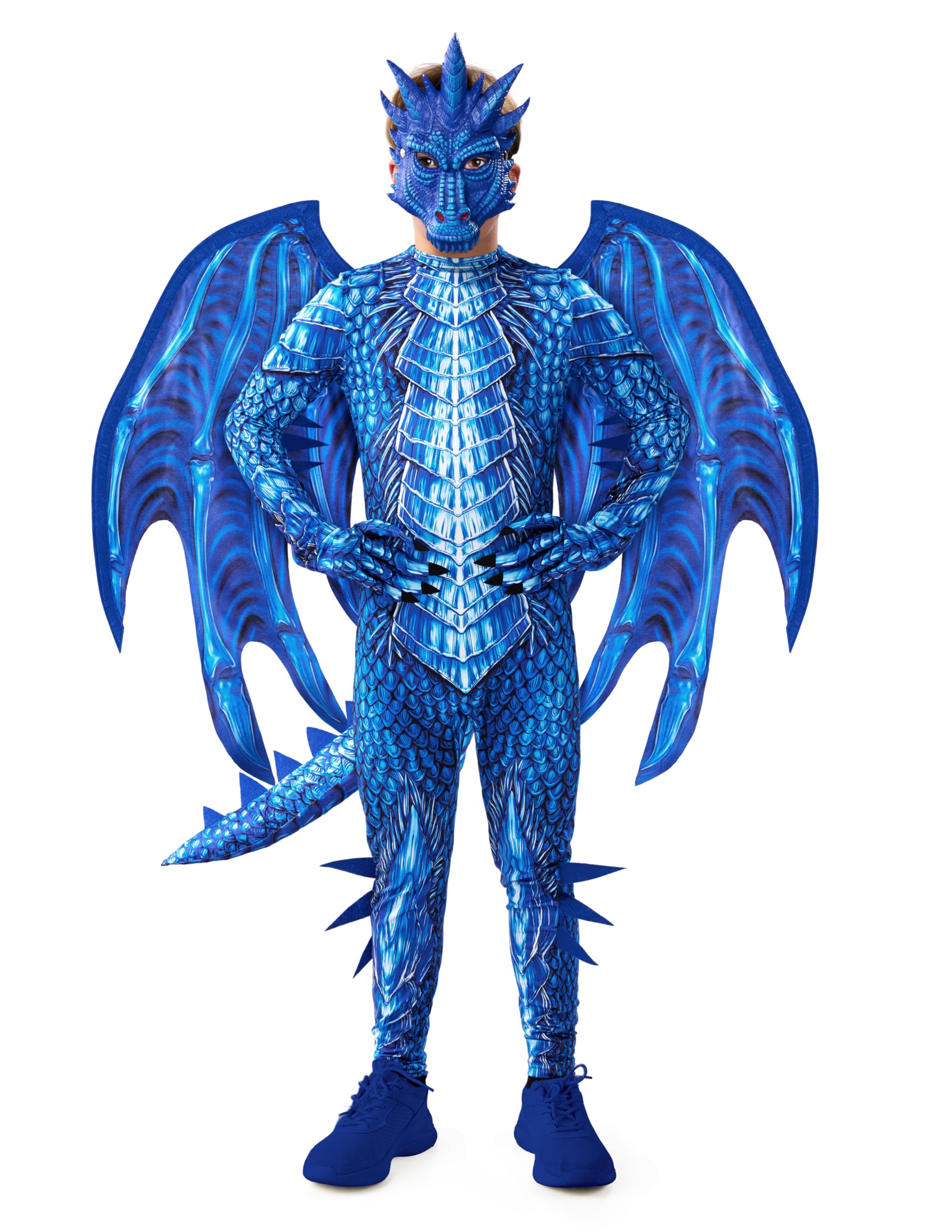 Photo 1 of Spooktacular Creations Halloween Blue Dragon Costume for Kids, Boys Halloween Costume with Dragon Wings, Tail and Mask Set for Dress-up Parties
