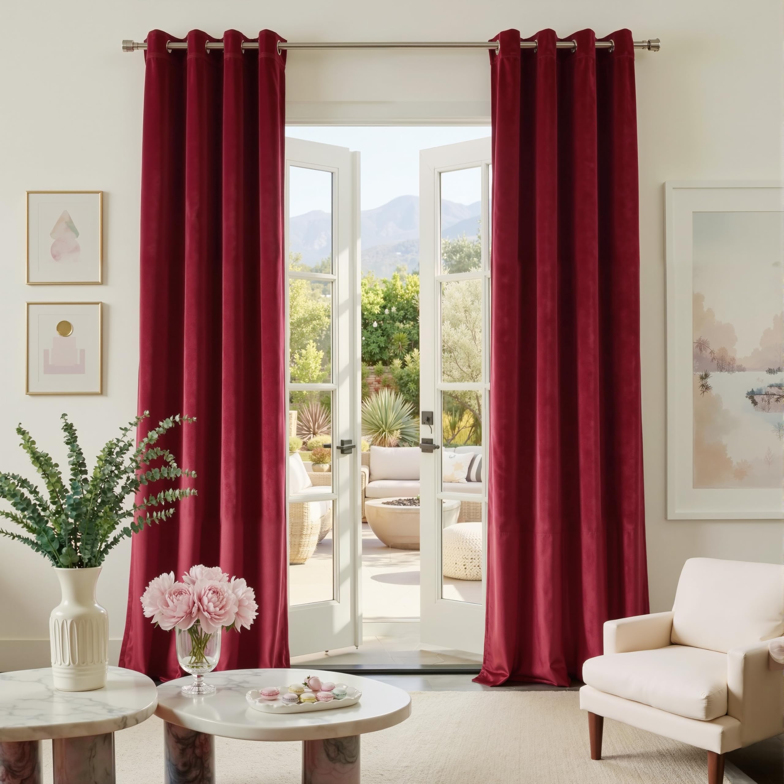 PONY DANCE 52x90 Inch Christmas Curtains Red Velvet Blackout Curtains - 1 Pair of Super Soft Luxury Drapes Elegant Home Decor Window Treatments for Living Room/Bedroom, Set of 2