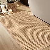 Hiasan Waffle Bath Mat, Super Absorbent Non Slip Bathroom Boho Rug with Tassels, Machine Washable Bath Mats for Bathroom, Ultra Soft Rubber Backed Rug, Brown, 20 x 32 Inches