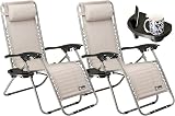 SUNMER Set of 2 Sun Lounger Garden Chairs with Cup and Phone Holder Grey