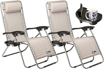 SUNMER Set of 2 Sun Lounger Garden Chairs with Cup and Phone Holder Grey