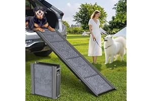 PetRuna Dog Ramp for Car 63" Long & 17.3" Wide Portable Dog Ramps for Large Dogs with Non-Slip Rug Surface Dog Car Ramp for SUV Car & Truck, Folding Dog Ramp Up to 250LBS