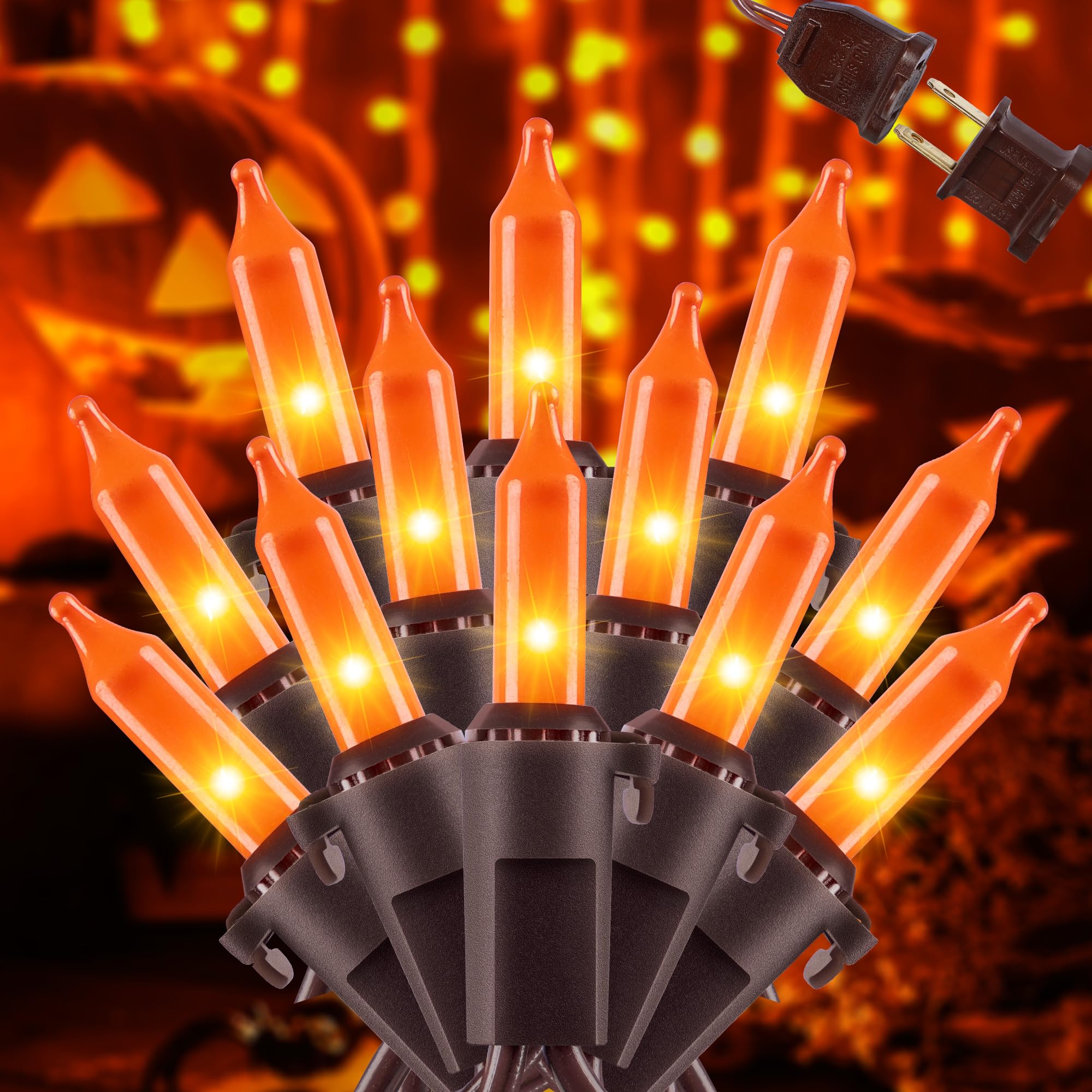 Photo 1 of YOUNGAR Orange Halloween & Christmas Lights - 13FT, 50 UL Approved, Incandescent Mini Lights with Brown Wire, Plug in for Indoor & Outdoor Tree, Patio, Garden Xmas Decor