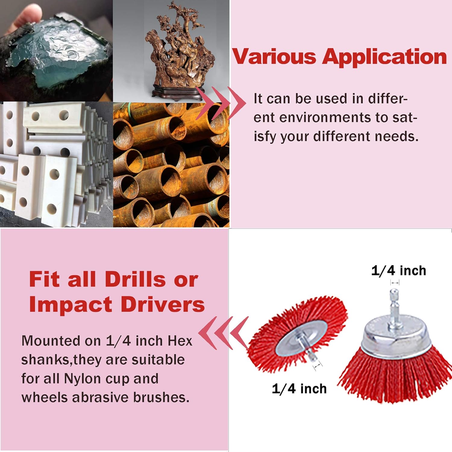 Rocaris 10 Pack Nylon Filament Abrasive Wire Brush Wheel & Cup Brush Set with 1/4 Inch Hex Shank, for Removal of Rust/Corrosion/Paint - Reduced Wire Breakage: Home Improvement