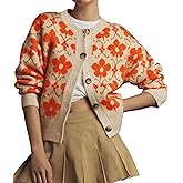 Anoumcy Floral Cardigan Sweaters for Women Lightweight Button Up Flower Printed Pattern Cardigans Fall Knit Sweater Tops