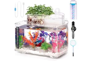 Oltraman Betta Fish Tank Kit, 3 Gallon Aquarium Self-Cleaning with LED Light, Filter, Heater, Decorations and Accessories - Ideal for Hydroponic Growing System and Aquaponics