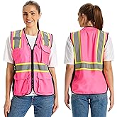 Hi Vis Safety Vest for Women,Working Drawstring waist Construction Vest with Pockets and Zipper,Womens Safety Vest,ANSI Type R Class2