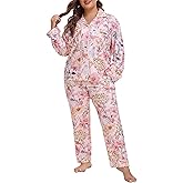 MUKVIK Plus Size Pajamas for Women Set Long Sleeve Button Down Pjs Sets Soft Sleepwear with Pockets