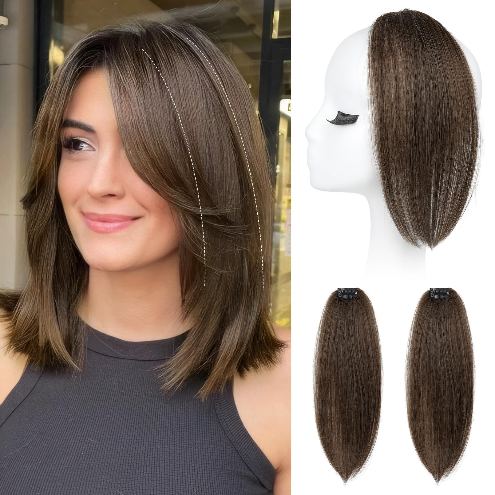Photo 1 of REECHO Clip in Hair Volumizer, 2PCS 12 inch Short Thick Clip in Hairpieces Adding Extra Volume Hair Extensions for Women - Chocolate Brown