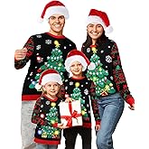 Cozypower Light up Ugly Family Christmas Sweater Funny Xmas Holiday Pullover with Christmas Hat