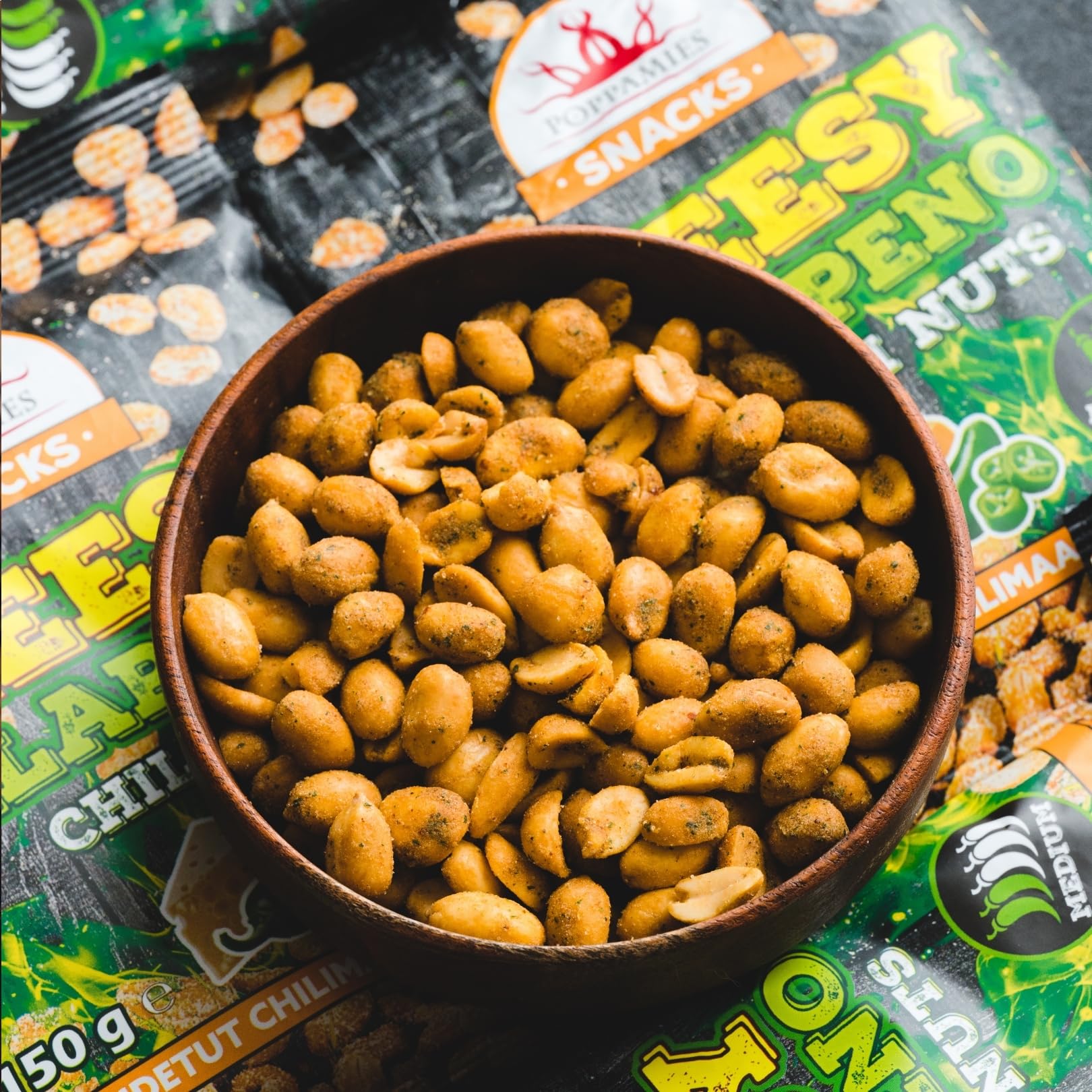 Poppamies Cheesy Jalapeno Chili-Erdnüsse – Scharfe Nüsse sind eine tolle Wahl für den Snack – Glutenfrei – Schärfegrad: Mittel – 150 g 6