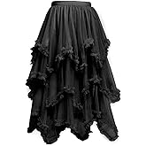 DAZCOS Tulle Skirt for Women High Low Ruffle Elastic Waist Midi Skirt Tutu Fairy Costume for Christmas
